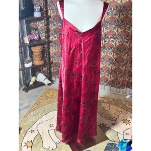 Fancy Mast Burgundy Floral Maxi Dress Loungewear Nightgown 1X Plus Size